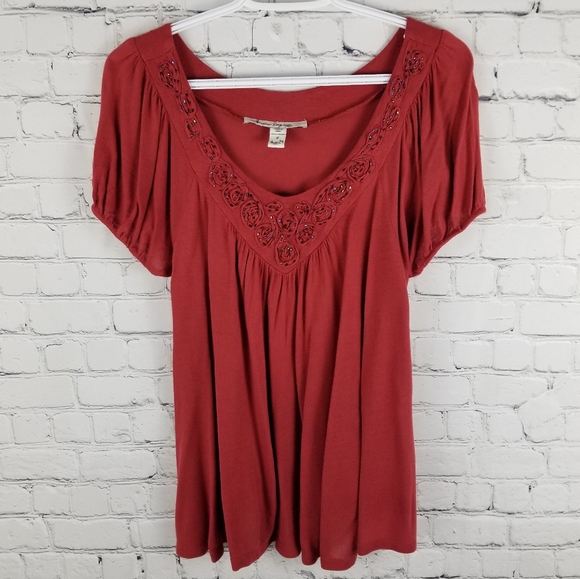 AMERICAN RAG | a-line beaded short sleeve blouse